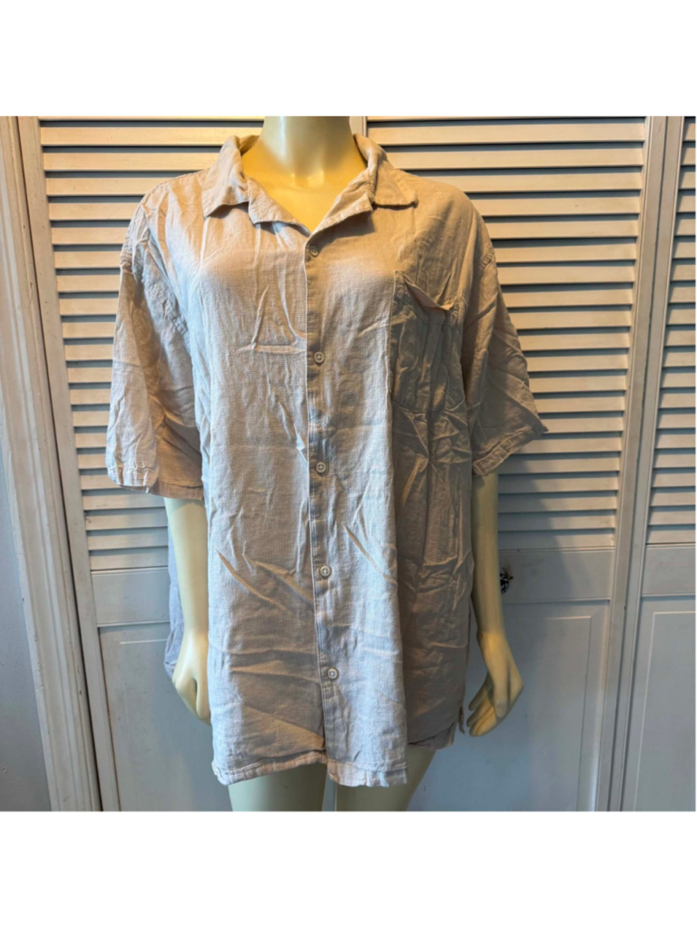 Men's Free Assembly Casual Button Down Shirt, 3XL, Beige and White